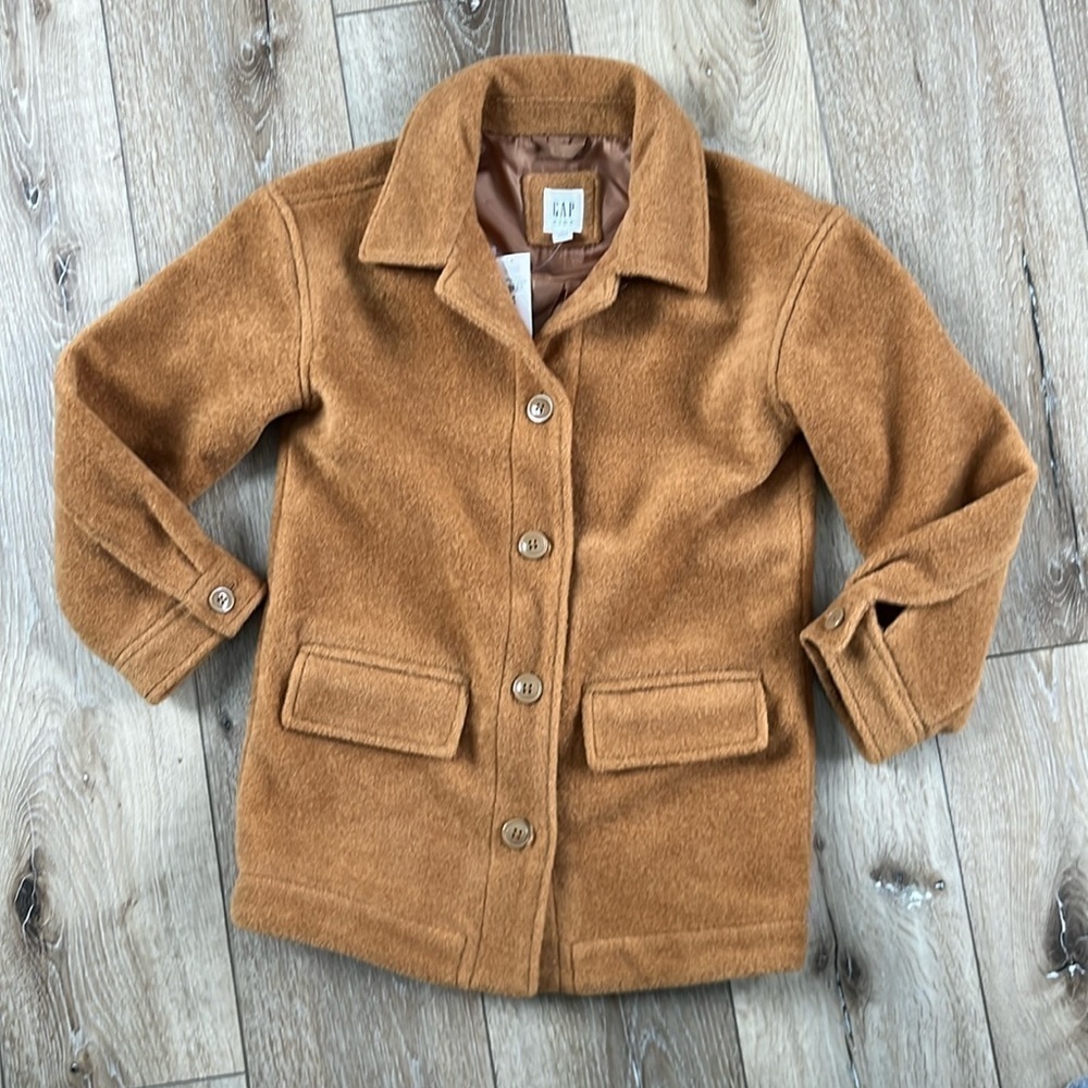 NWT Gap Kids Boucle Jacket Tan Brown Button Down Medium (8)